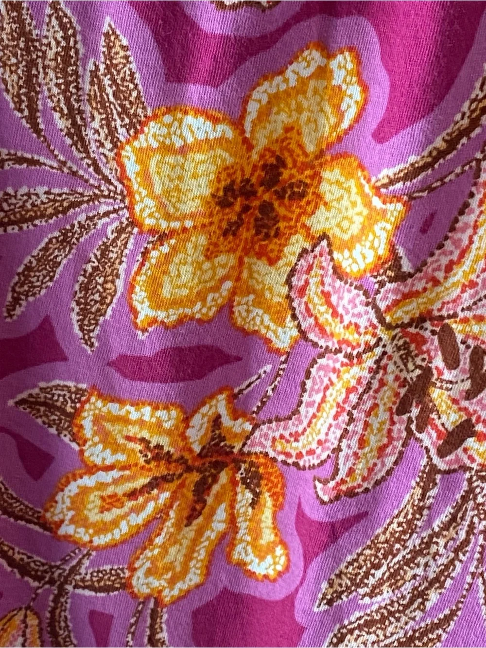 Loft Top Small Pink Orange Floral Button Front Cotton Short Sleeve Boho Peasant